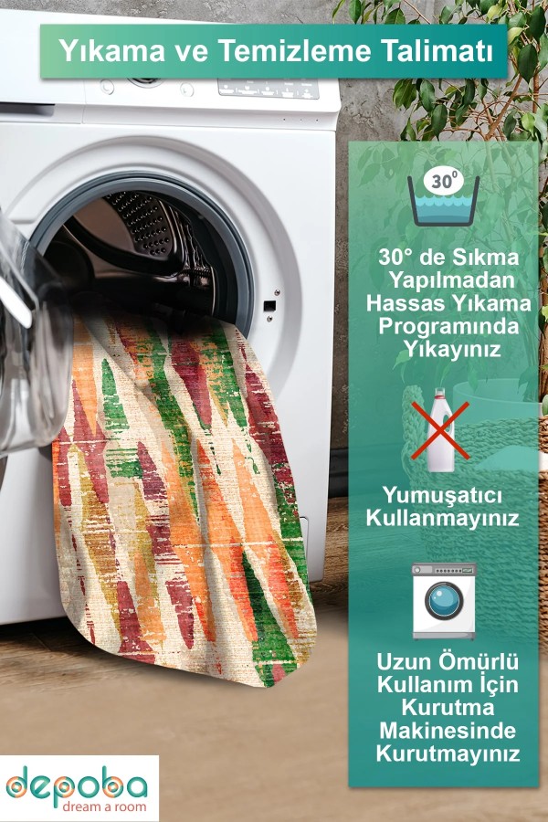 Colorina Kadife Yıkanabilir Kaymaz Pamuk Tabanlı Antibaktriyel Salon Halısı