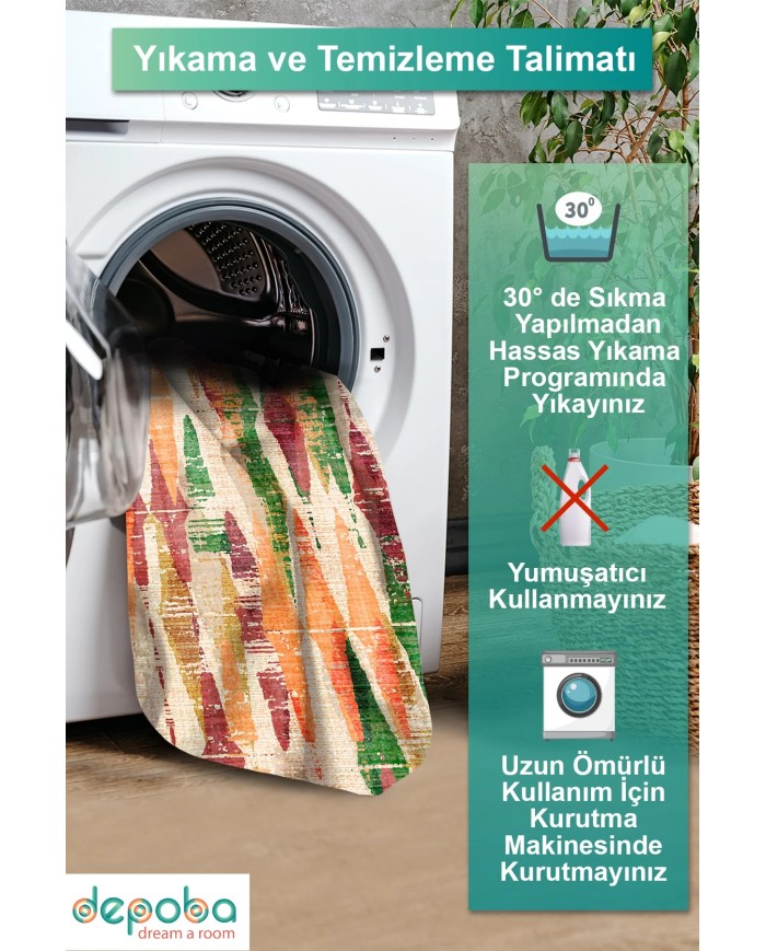 Colorina Kadife Yıkanabilir Kaymaz Pamuk Tabanlı Antibaktriyel Salon Halısı