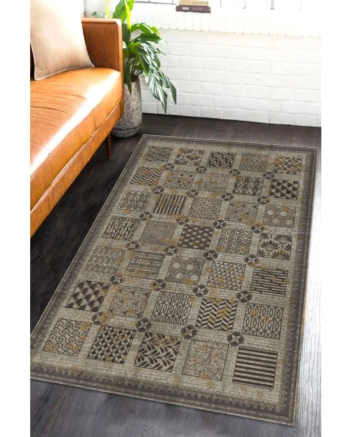 Abigail Desenli Pamuk Tabanlı Yıkanabilen Kaymaz Antibakteriyel Şönil Salon Halısı