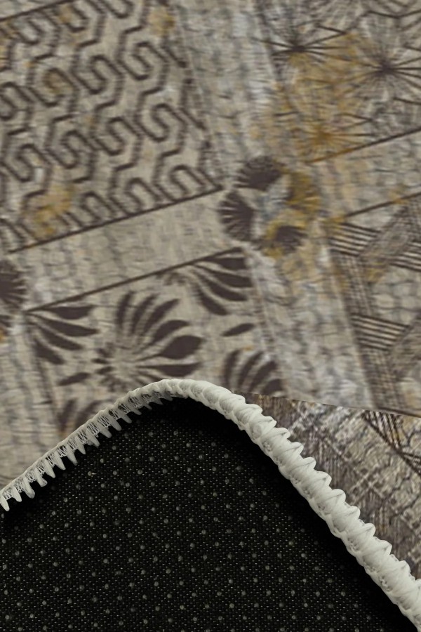 Abigail Desenli Pamuk Tabanlı Yıkanabilen Kaymaz Antibakteriyel Şönil Salon Halısı