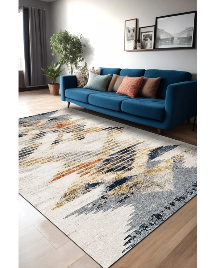 Adelte Desenli Pamuk Tabanlı Yıkanabilen Kaymaz Antibakteriyel Şönil Salon Halısı