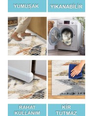 Adelte Desenli Pamuk Tabanlı Yıkanabilen Kaymaz Antibakteriyel Şönil Salon Halısı