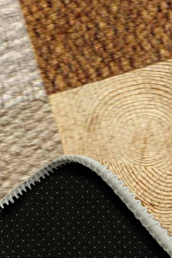 Aditya Desenli Pamuk Tabanlı Yıkanabilen Kaymaz Antibakteriyel Şönil Salon Halısı