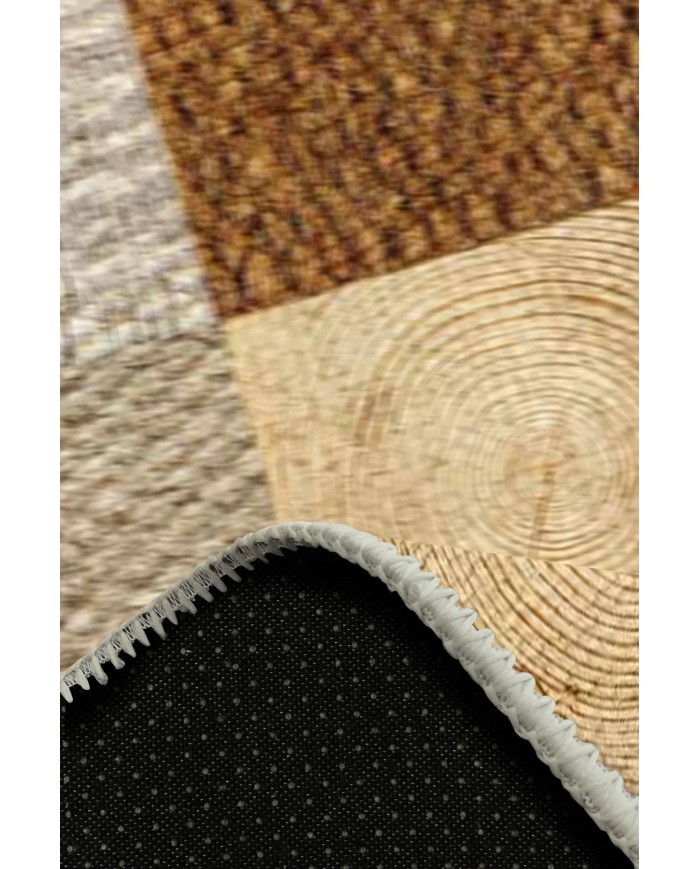 Aditya Desenli Pamuk Tabanlı Yıkanabilen Kaymaz Antibakteriyel Şönil Salon Halısı