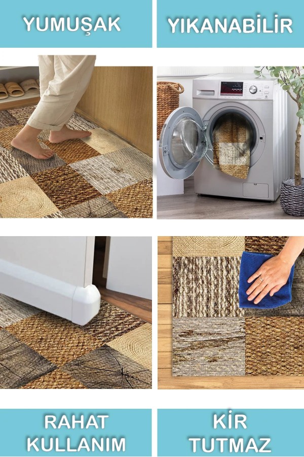 Aditya Desenli Pamuk Tabanlı Yıkanabilen Kaymaz Antibakteriyel Şönil Salon Halısı