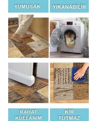 Aditya Desenli Pamuk Tabanlı Yıkanabilen Kaymaz Antibakteriyel Şönil Salon Halısı
