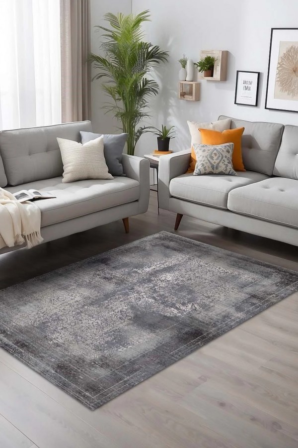 Adnel Desenli Pamuk Tabanlı Yıkanabilen Kaymaz Antibakteriyel Şönil Salon Halısı