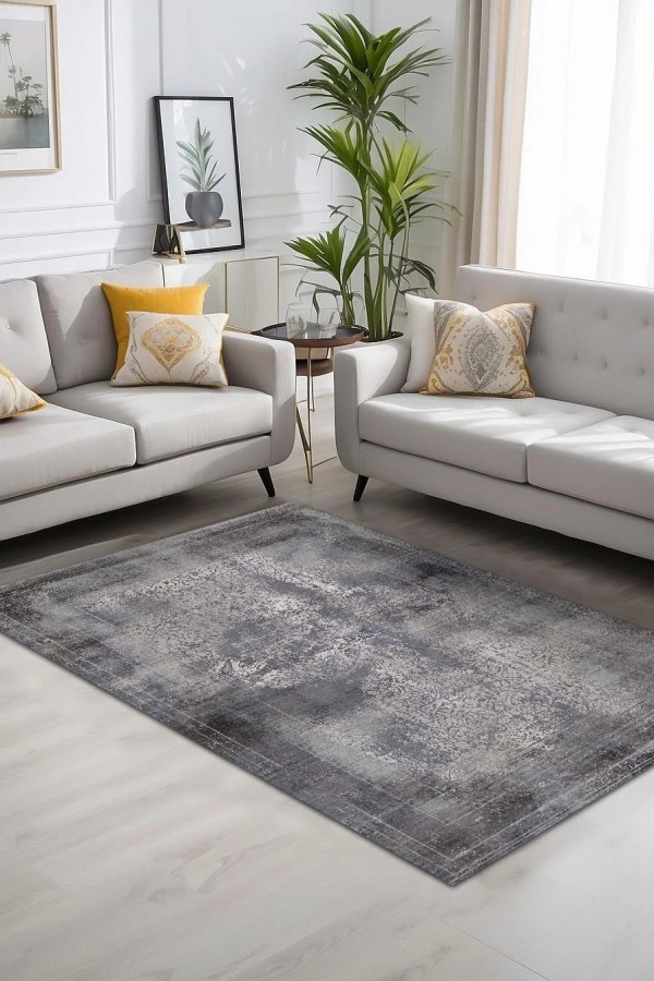 Adnel Desenli Pamuk Tabanlı Yıkanabilen Kaymaz Antibakteriyel Şönil Salon Halısı