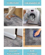 Adnel Desenli Pamuk Tabanlı Yıkanabilen Kaymaz Antibakteriyel Şönil Salon Halısı