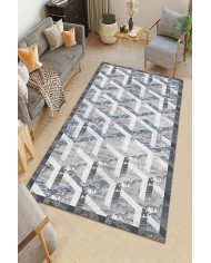 Adrien Desenli Pamuk Tabanlı Yıkanabilen Kaymaz Antibakteriyel Şönil Salon Halısı