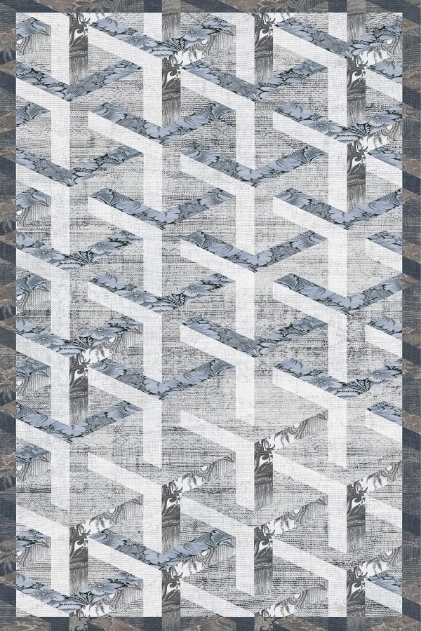 Adrien Desenli Pamuk Tabanlı Yıkanabilen Kaymaz Antibakteriyel Şönil Salon Halısı