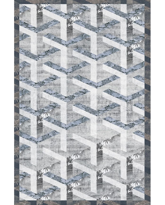 Adrien Desenli Pamuk Tabanlı Yıkanabilen Kaymaz Antibakteriyel Şönil Salon Halısı