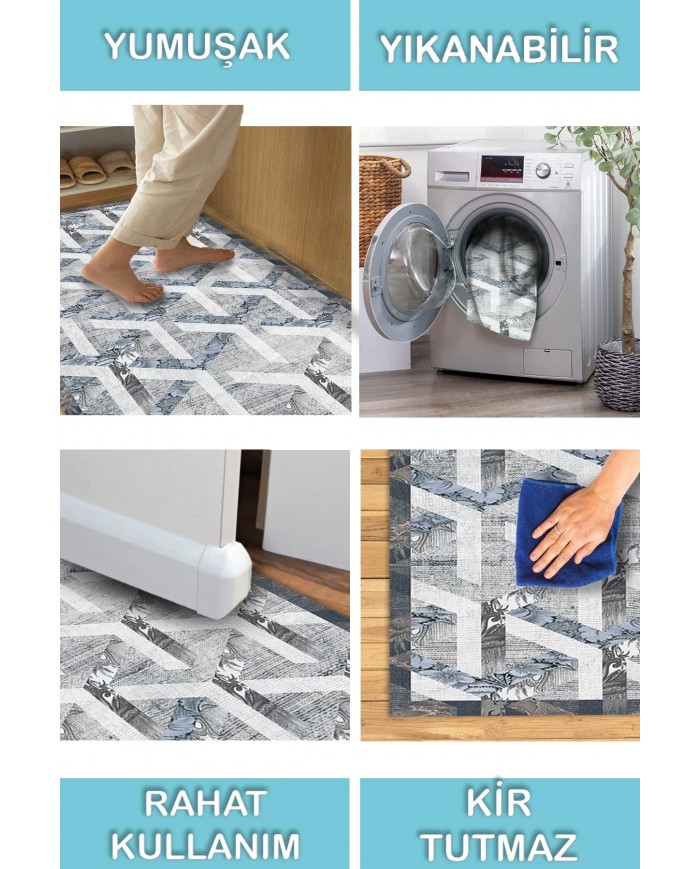 Adrien Desenli Pamuk Tabanlı Yıkanabilen Kaymaz Antibakteriyel Şönil Salon Halısı