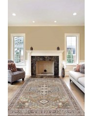 Afara Desenli Pamuk Tabanlı Yıkanabilen Kaymaz Antibakteriyel Şönil Salon Halısı