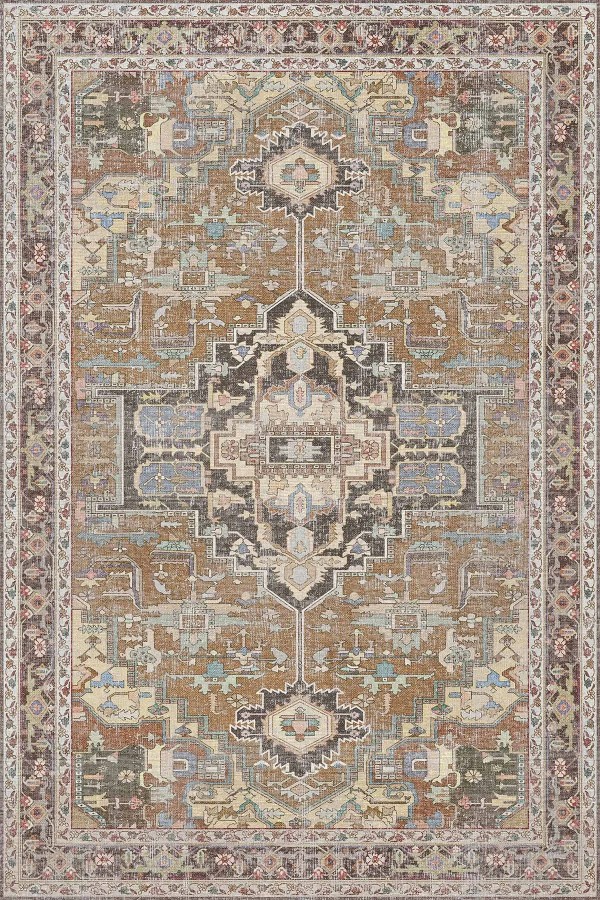 Afara Desenli Pamuk Tabanlı Yıkanabilen Kaymaz Antibakteriyel Şönil Salon Halısı