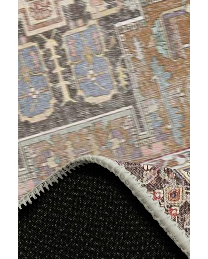 Afara Desenli Pamuk Tabanlı Yıkanabilen Kaymaz Antibakteriyel Şönil Salon Halısı