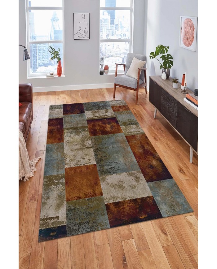 Alaiana Desenli Pamuk Tabanlı Yıkanabilen Kaymaz Antibakteriyel Şönil Salon Halısı