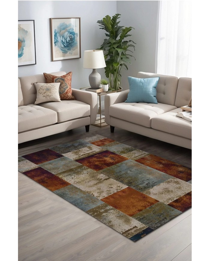 Alaiana Desenli Pamuk Tabanlı Yıkanabilen Kaymaz Antibakteriyel Şönil Salon Halısı