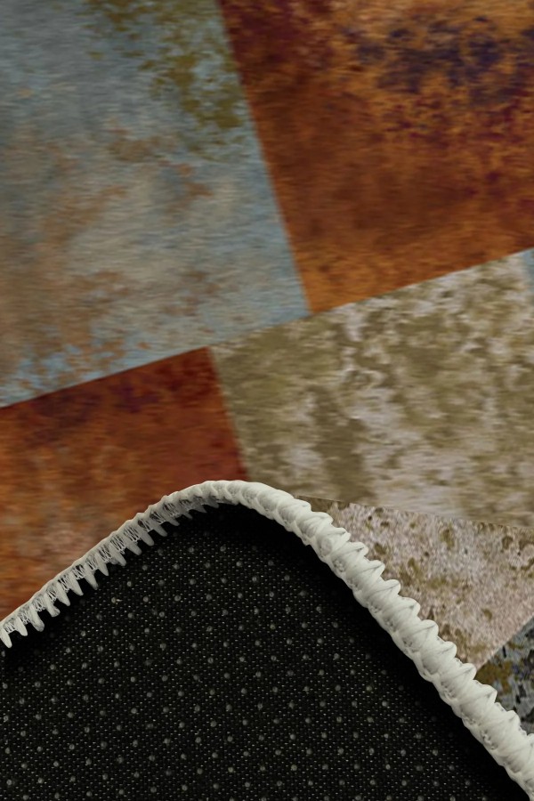 Alaiana Desenli Pamuk Tabanlı Yıkanabilen Kaymaz Antibakteriyel Şönil Salon Halısı