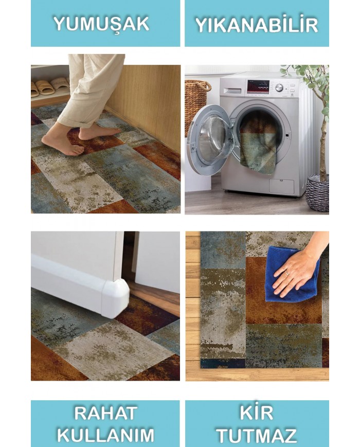 Alaiana Desenli Pamuk Tabanlı Yıkanabilen Kaymaz Antibakteriyel Şönil Salon Halısı