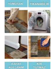 Alaiana Desenli Pamuk Tabanlı Yıkanabilen Kaymaz Antibakteriyel Şönil Salon Halısı