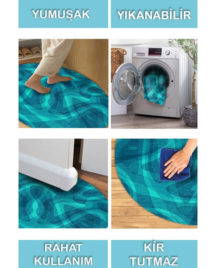 Alen Pamuk Tabanlı Yıkanabilen Kaymaz Antibakteriyel Şönil Yuvarlak Halı