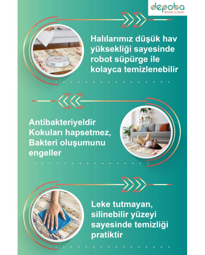 Erne Kadife Yıkanabilir Kaymaz Pamuk Tabanlı Antibakteriyel Salon Halısı