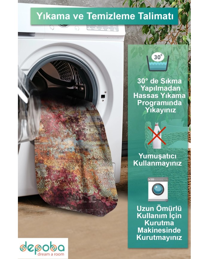 Erne Kadife Yıkanabilir Kaymaz Pamuk Tabanlı Antibakteriyel Salon Halısı