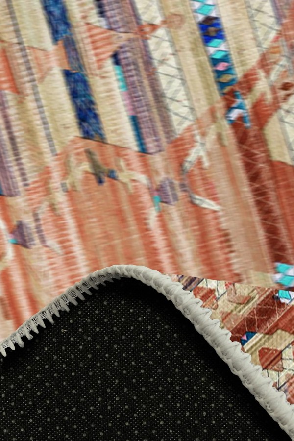 Alis Desenli Pamuk Tabanlı Yıkanabilen Kaymaz Antibakteriyel Şönil Salon Halısı