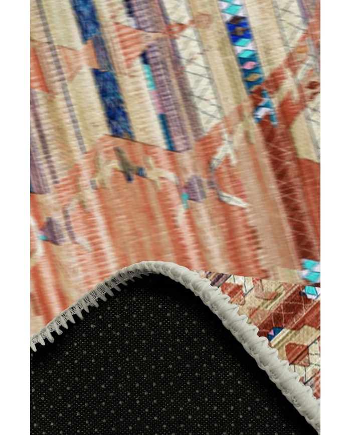 Alis Desenli Pamuk Tabanlı Yıkanabilen Kaymaz Antibakteriyel Şönil Salon Halısı