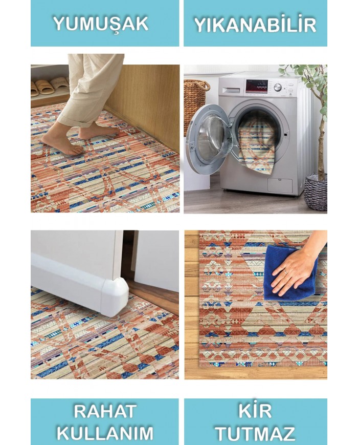 Alis Desenli Pamuk Tabanlı Yıkanabilen Kaymaz Antibakteriyel Şönil Salon Halısı