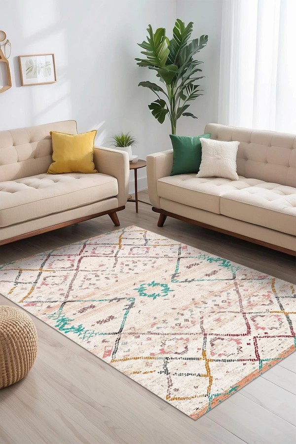 Alisha Desenli Pamuk Tabanlı Yıkanabilen Kaymaz Antibakteriyel Şönil Salon Halısı Alisha Desenli Pamuk Tabanlı Yıkanabilen Kaymaz Antibakteriyel Şönil Salon Halısı