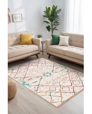 Alisha Desenli Pamuk Tabanlı Yıkanabilen Kaymaz Antibakteriyel Şönil Salon Halısı