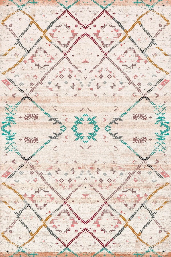 Alisha Desenli Pamuk Tabanlı Yıkanabilen Kaymaz Antibakteriyel Şönil Salon Halısı