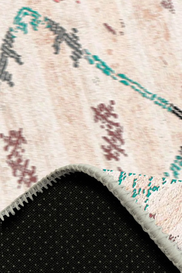 Alisha Desenli Pamuk Tabanlı Yıkanabilen Kaymaz Antibakteriyel Şönil Salon Halısı