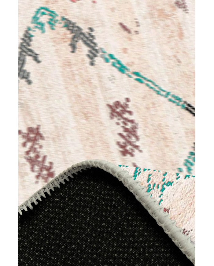 Alisha Desenli Pamuk Tabanlı Yıkanabilen Kaymaz Antibakteriyel Şönil Salon Halısı