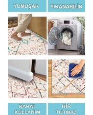 Alisha Desenli Pamuk Tabanlı Yıkanabilen Kaymaz Antibakteriyel Şönil Salon Halısı