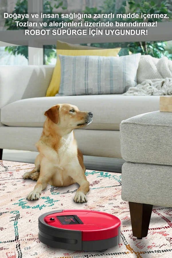 Alisha Desenli Pamuk Tabanlı Yıkanabilen Kaymaz Antibakteriyel Şönil Salon Halısı