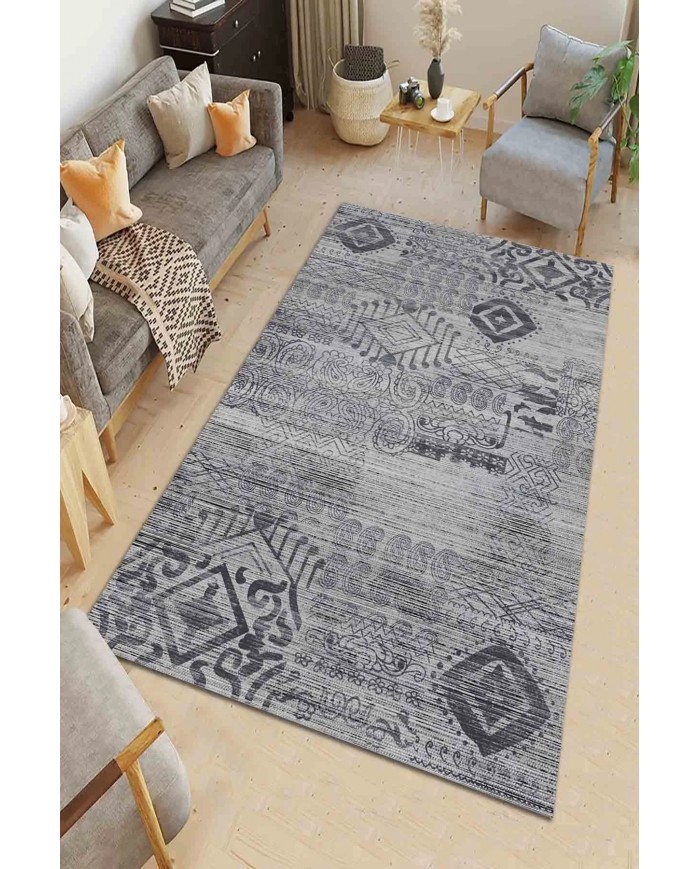 Alison Desenli Pamuk Tabanlı Yıkanabilen Kaymaz Antibakteriyel Şönil Salon Halısı