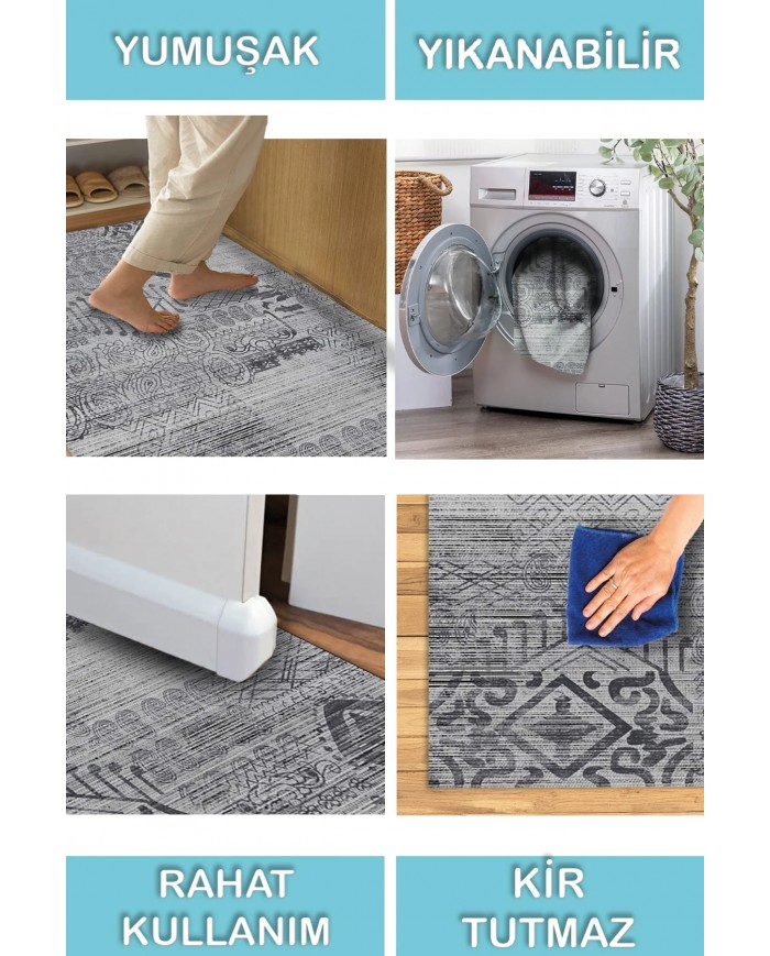 Alison Desenli Pamuk Tabanlı Yıkanabilen Kaymaz Antibakteriyel Şönil Salon Halısı
