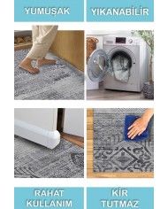 Alison Desenli Pamuk Tabanlı Yıkanabilen Kaymaz Antibakteriyel Şönil Salon Halısı