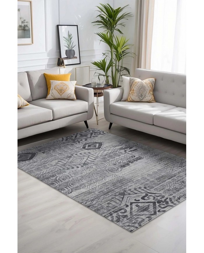 Alison Desenli Pamuk Tabanlı Yıkanabilen Kaymaz Antibakteriyel Şönil Salon Halısı