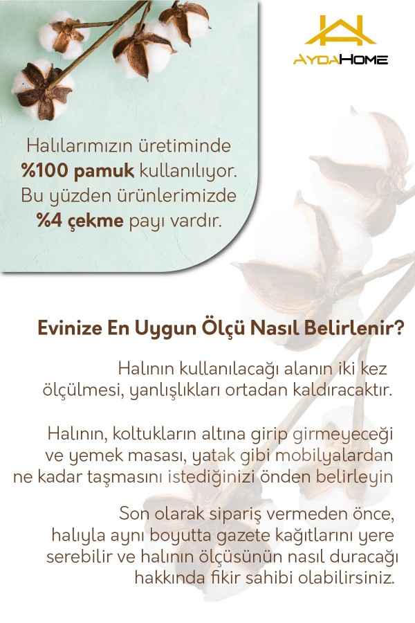 Aliya Desenli Pamuk Tabanlı Yıkanabilen Kaymaz Antibakteriyel Şönil Salon Halısı