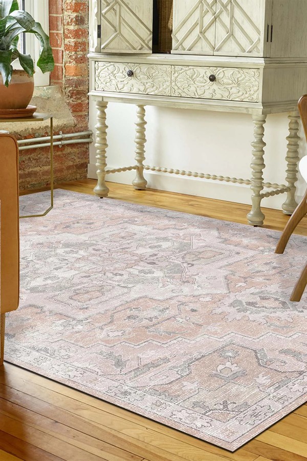 Aline Desenli Pamuk Tabanlı Yıkanabilen Kaymaz Antibakteriyel Şönil Salon Halısı