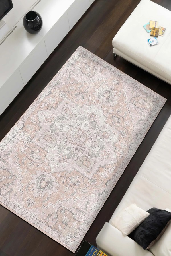 Aline Desenli Pamuk Tabanlı Yıkanabilen Kaymaz Antibakteriyel Şönil Salon Halısı