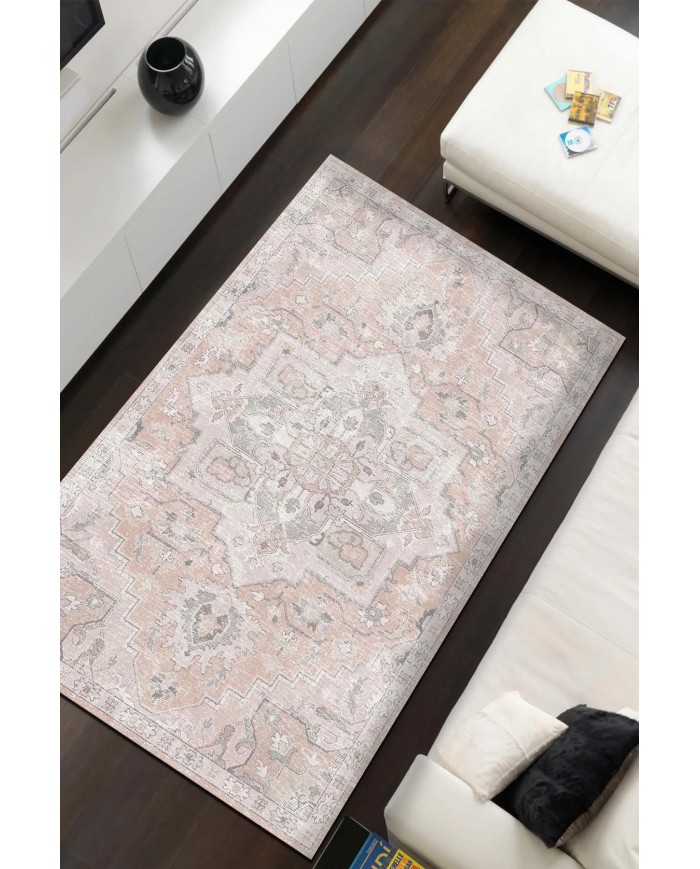 Aline Desenli Pamuk Tabanlı Yıkanabilen Kaymaz Antibakteriyel Şönil Salon Halısı