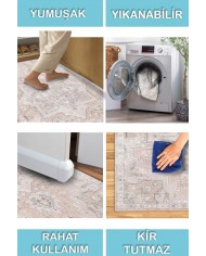Aline Desenli Pamuk Tabanlı Yıkanabilen Kaymaz Antibakteriyel Şönil Salon Halısı