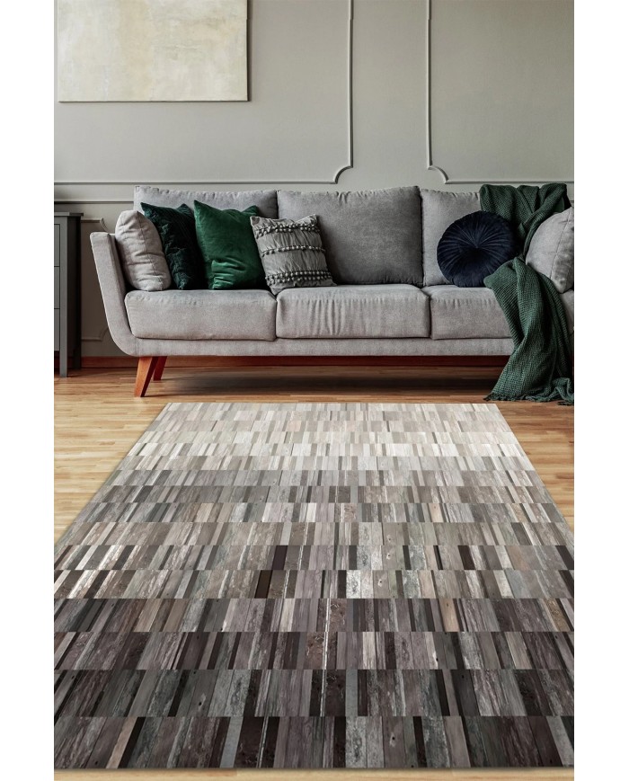 Aliya Desenli Pamuk Tabanlı Yıkanabilen Kaymaz Antibakteriyel Şönil Salon Halısı