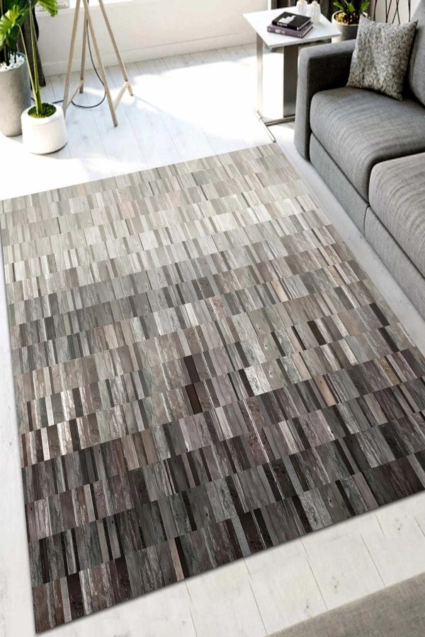 Aliya Desenli Pamuk Tabanlı Yıkanabilen Kaymaz Antibakteriyel Şönil Salon Halısı