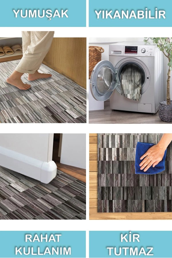 Aliya Desenli Pamuk Tabanlı Yıkanabilen Kaymaz Antibakteriyel Şönil Salon Halısı